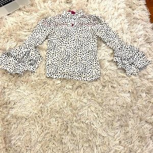 Black and white Polka dot mock neck flare sleeve blouse